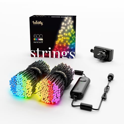Twinkly Strings 600 LED RGB+ Weiß, LED-Lichterkette, Smarte LEDs für den Innen- und Außenbereich, Kompatibel mit Alexa und Google Home, IP44, App-Steuerung, Schwarzes Kabel, 48m von Twinkly
