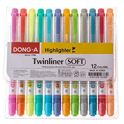dong-a doppelseitig Textmarker twinliner 12 Farben Bundle-Set, Soft Farbe Marker, Original Sticky Notes von Dong-A