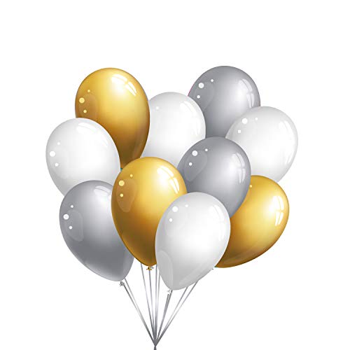 30 Luftballons, je 10 Stück pro Farbe - in verschiedenen Farben - 100% Naturlatex & 100% biologisch abbaubar - twist4 (gold/silber/weiß) von Twist4