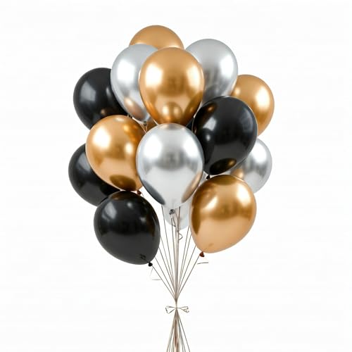 Premium Luftballons in Schwarz Gold Silber - Made in DE - 100% Naturlatex & 100% biologisch abbaubar – 30 Stück - Geburtstag Party Karneval - für Helium geeignet - twist4® von Twist4