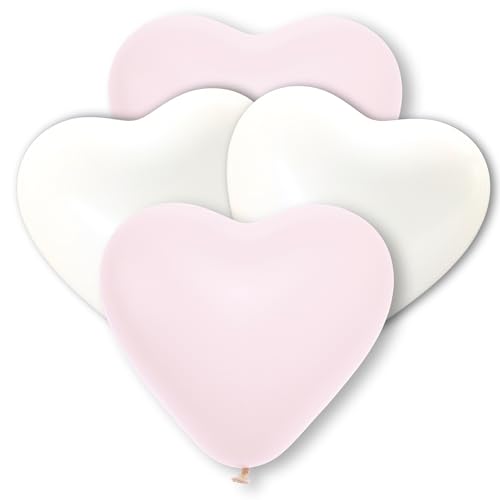 Premium Herzluftballons in Rosa Weiß - Made in DE - 100% Naturlatex & 100% biologisch abbaubar – 46 Stück - Geburtstag Party Karneval - für Helium geeignet - twist4® von Twist4