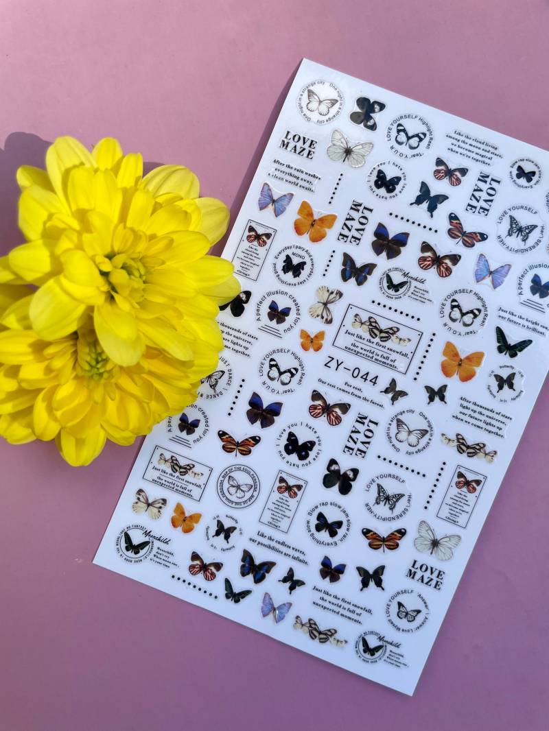 Nagelsticker/Nailart Gelbe Schmetterlinge Und Blumen Nagelaufkleber Diy Maniküre Art Nails von TwistedRealityCrafts