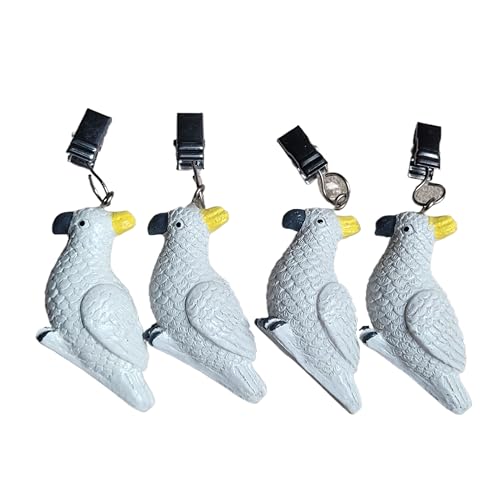 TwoFish Home Set mit 4 weißen Papageien-Tischdeckenbeschwerern, Kunstharz, Papageien-Handwerk, Tischdeckenklammern, 4 Stück von TwoFish