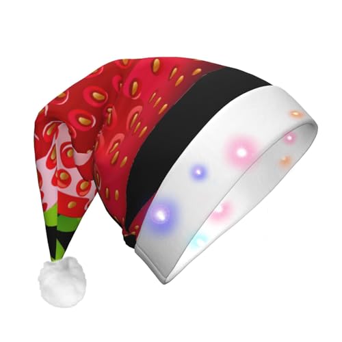 TyEdee Erdbeer-Clipart-Druck, Weihnachtsmann-LED-beleuchteter Hut, Weihnachtsmütze für Erwachsene, Weihnachtsparty-Hut, geeignet für Neujahrsparty von TyEdee