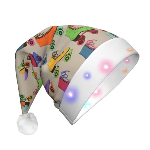 TyEdee Farbenfroher Rollschuh-Druck, Weihnachtsmann-LED-Leuchthut, Weihnachtsmütze für Erwachsene, Weihnachtsparty-Hut, geeignet für Neujahrspartys von TyEdee