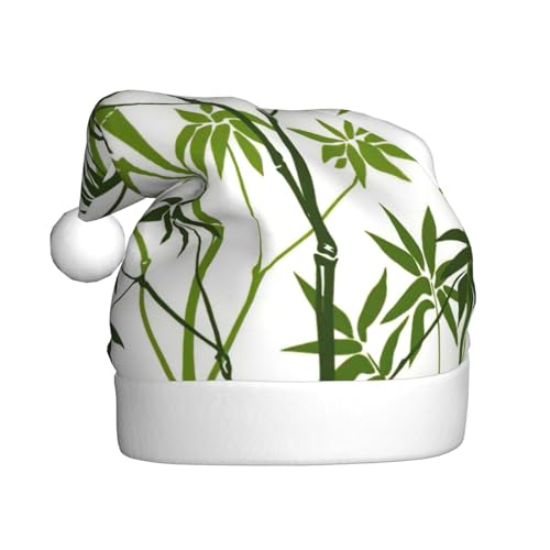 TyEdee Grüner Bambus-Druck-Weihnachtsmütze für Erwachsene, Weihnachtsmannmütze, weiche Weihnachtsmütze, für festliche Weihnachtsfeier-Dekoration von TyEdee