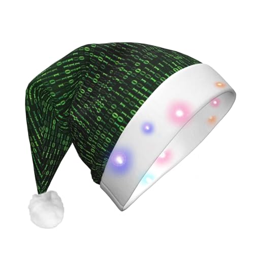 TyEdee Hacker Era Print Santa LED Leuchtender Hut, Weihnachtsmütze für Erwachsene, Weihnachtsparty-Hut, geeignet für Neujahrsparty von TyEdee