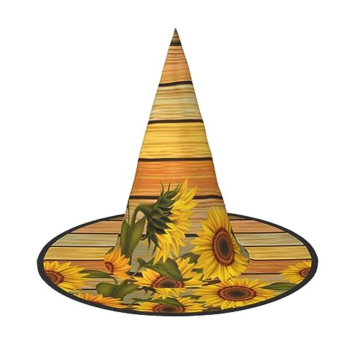TyEdee Halloween-Hexenhut, Karneval, gruselige Mütze, Zauberer, Party-Kappe für ein Halloween-Abenteuer, bemaltes Holzbrett, Sonnenblume von TyEdee