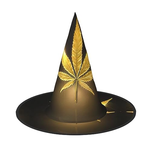 TyEdee Halloween Hexenhut, Karneval Gruselmütze, Zauberer Magic Party Cap für ein Halloween Abenteuer - Goldener Cannabis von TyEdee