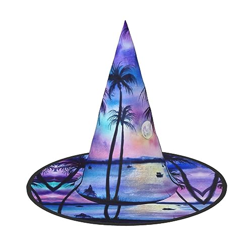 TyEdee Halloween-Hexenhut, Karnevalsmütze, Zauberer-Mütze für ein Halloween-Abenteuer, Palmenbaum-Muster von TyEdee