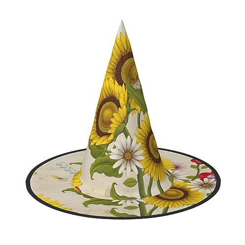 TyEdee - Halloween Hexenmütze Gruselige Karnevalsmütze Zauberermütze Magier Cap für ein Halloween-Abenteuer 3-teilig Bienen Sonnenblumen Gänseblümchen Rose Blumen von TyEdee