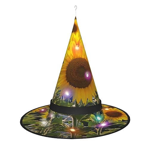 TyEdee - Halloween beleuchtete Hexe hängende Hüte Halloween Hexe Cap Weihnachtsfeier Zauberer Hexe Hut Blume Sonnenblume gelbe Hexe Hut von TyEdee