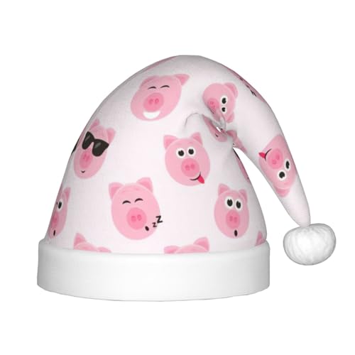 TyEdee Lustige Weihnachtsmütze mit rosa Schweinegesicht für Kinder, Plüsch-Weihnachtsmütze, Weihnachtsmütze, niedliche Weihnachtsmütze, für Jungen und Mädchen von TyEdee