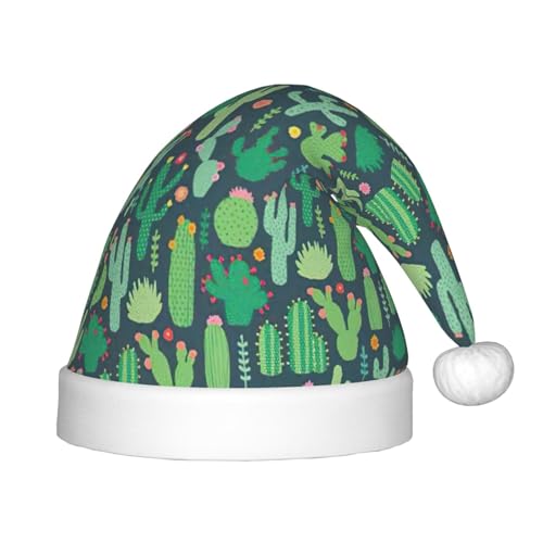 TyEdee Niedliche Kaktus-Mütze, nahtloser Illustrationsdruck, Weihnachtsmannmütze, für Kinder, Plüsch-Weihnachtsmütze, Weihnachtsmannmütze, niedliche Weihnachtsmütze, für Jungen und Mädchen von TyEdee