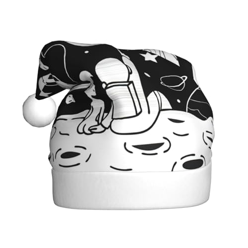 TyEdee Weihnachtsmütze mit Astronauten- und Alien-Druck für Erwachsene, Weihnachtsmannmütze, weiche Weihnachtsmütze, für festliche Weihnachtsfeier-Dekoration von TyEdee