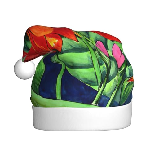 TyEdee - Weihnachtsmütze mit Blumendruck für Erwachsene, Weihnachtsmütze, weicher Weihnachtsmütze, Weihnachtsmütze, Weihnachtsmütze für festliche Weihnachtsdekoration von TyEdee
