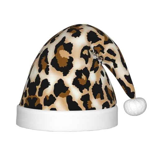 TyEdee Weihnachtsmütze mit Leopardenmuster für Kinder, Plüsch-Weihnachtsmütze, Weihnachtsmütze, niedliche Weihnachtsmütze, für Jungen und Mädchen von TyEdee
