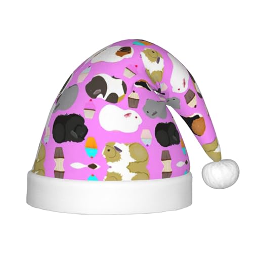 TyEdee Weihnachtsmütze mit Meerschweinchen und Cupcakes für Kinder, Plüsch-Weihnachtsmütze, Weihnachtsmannmütze, niedliche Weihnachtsmütze, für Jungen und Mädchen von TyEdee