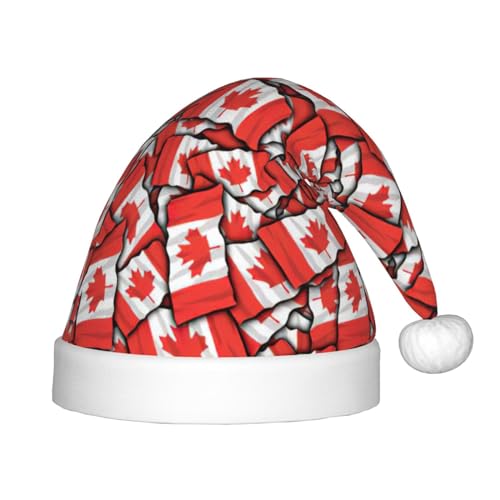 TyEdee Weihnachtsmütze mit kanadischer Flagge, Plüsch-Weihnachtsmütze, Weihnachtsmannmütze, niedliche Weihnachtsmütze, für Jungen und Mädchen von TyEdee