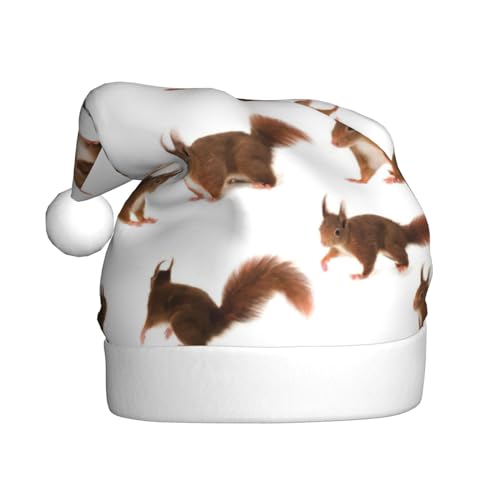 TyEdee Weihnachtsmütze mit niedlichem Eichhörnchen-Aufdruck für Erwachsene, Weihnachtsmannmütze, weiche Weihnachtsmütze, für festliche Weihnachtsfeier-Dekoration von TyEdee