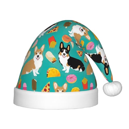 TyEdee Weihnachtsmütze mit niedlichem Hunde-Aufdruck für Kinder, Plüsch-Weihnachtsmütze, Weihnachtsmütze, niedliche Weihnachtsmütze, für Jungen und Mädchen von TyEdee