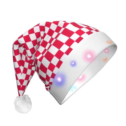 TyEdee Weihnachtsmütze mit rotem und weißem Druck, Weihnachtsmann-LED-Licht, Weihnachtsmütze für Erwachsene, Weihnachtsparty-Hut, geeignet für Neujahrspartys von TyEdee