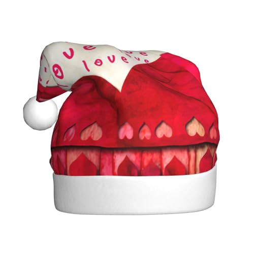 TyEdee Weihnachtsmütze mit roten Herzen, für Erwachsene, Weihnachtsmannmütze, weiche Weihnachtsmütze, für festliche Weihnachtsfeier von TyEdee
