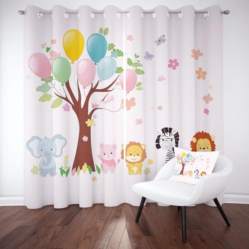 Bär Löwe Elefant Gardinen Blickdicht 240x132 cm, Niedlich Zoo Tier Vorhänge Schlafzimmer 2er Set, Süße Karikatur Tier Verdunkelungsvorhange Wohnzimmer mit Ösen Thermo Kälteschutz Schallschutz von Tyafsgvqo
