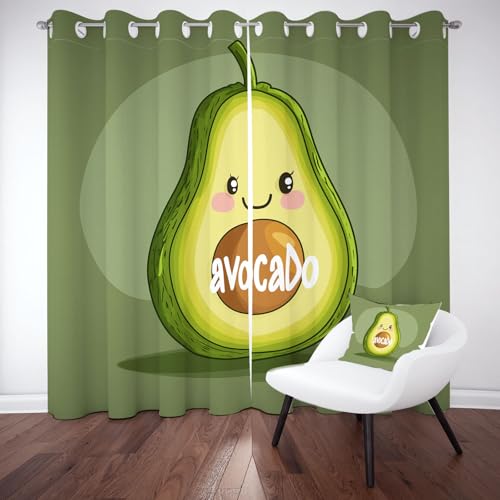 Niedlich Avocado Vorhang mit Ösen 2er Set, Kawaii Obst Ornament Gardinen Wohnzimmer 225x70 cm, Cartoon Tropische Frücht Verdunkelungsvorhange Blickdicht Schlafzimmer Thermo Schallschutz Curtain von Tyafsgvqo
