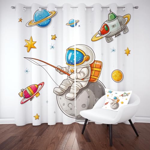 Tyafsgvqo Cartoon Astronaut Vorhang mit Ösen 2er Set, Rakete Planet Universum Gardinen Wohnzimmer 245x70 cm, Karikatur Kinder Verdunkelungsvorhange Blickdicht Thermo Kälteschutz Drapes Schlafzimmer Tyafsgvqo Cartoon Astronaut Vorhang mit Ösen 2er Set, Rakete Planet Universum Gardinen Wohnzimmer 245x70 cm, Karikatur Kinder Verdunkelungsvorhange Blickdicht Thermo Kälteschutz Drapes Schlafzimmer von Tyafsgvqo