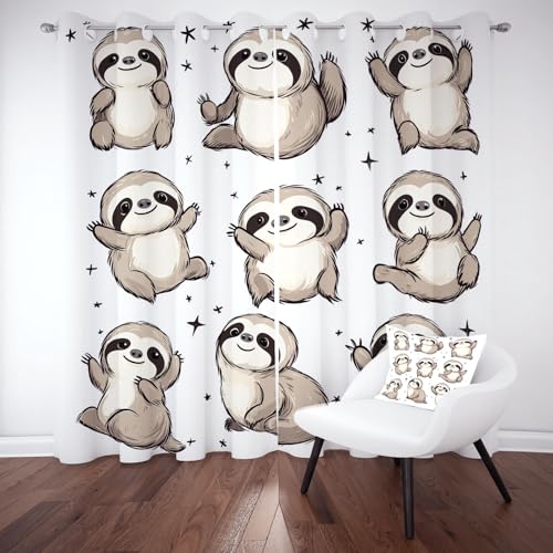 Tyafsgvqo Faultier Gardinen Blickdicht 240x132 cm, Niedlich Tiermotiv Vorhänge Schlafzimmer 2er Set, Cartoon Tier Verdunkelungsvorhange Wohnzimmer mit Ösen Thermo Kälteschutz Schallschutz von Tyafsgvqo