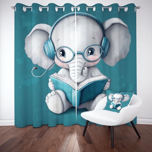 Tyafsgvqo Karikatur Elefant Verdunkelungsvorhange 2er Set, Niedlich Tiermuster Vorhänge Wohnzimmer 160x132 cm Tierliebhaber Gardine Blickdicht Thermo mit Ösen Schlafzimmer Fensterdekoration von Tyafsgvqo