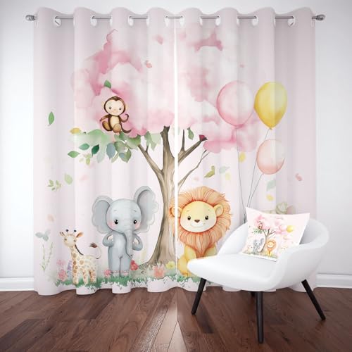 Tyafsgvqo Karikatur Tier Gardinen Blickdicht, Löwe Elefant AFFE Vorhänge 2er Set mit Ösen, Niedlich Zoo Tier Thermovorhang 260x140 cm Verdunklungs Kälteschutz fur Wohnzimmer Schlafzimmer von Tyafsgvqo