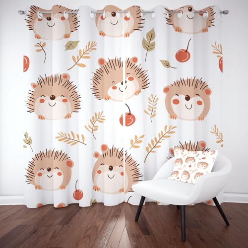 Tyafsgvqo Kawaii Igel Gardinen Blickdicht 240x132 cm, Cartoon Tiermuster Vorhänge Schlafzimmer 2er Set, Niedlich Tier Verdunkelungsvorhange Wohnzimmer mit Ösen Thermo Kälteschutz Schallschutz von Tyafsgvqo
