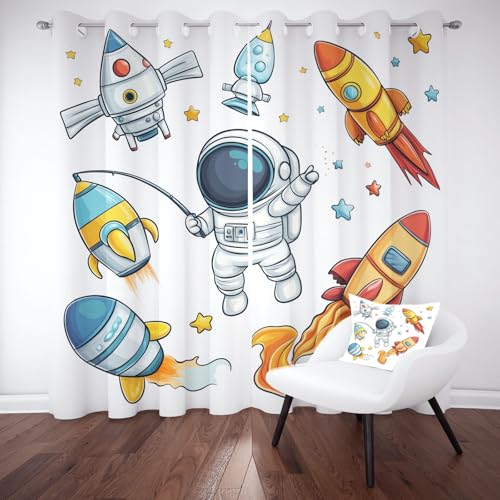 Tyafsgvqo Rakete Astronaut Vorhang mit Ösen 2er Set, Cartoon Planet Universum Gardinen Wohnzimmer 225x70 cm, Kinder Karikatur Verdunkelungsvorhange Blickdicht Thermo Kälteschutz Curtains Schlafzimmer Tyafsgvqo Rakete Astronaut Vorhang mit Ösen 2er Set, Cartoon Planet Universum Gardinen Wohnzimmer 225x70 cm, Kinder Karikatur Verdunkelungsvorhange Blickdicht Thermo Kälteschutz Curtains Schlafzimmer von Tyafsgvqo