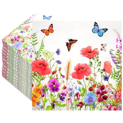 100 Stück Servietten Blumen, Papierservietten mit Blumen, Hochzeitsservietten Hochzeit, Vintage Servietten, für Hochzeit Taufe Geburtstag Ostern Kommunion 33x33cm(B) von Tyafzzn