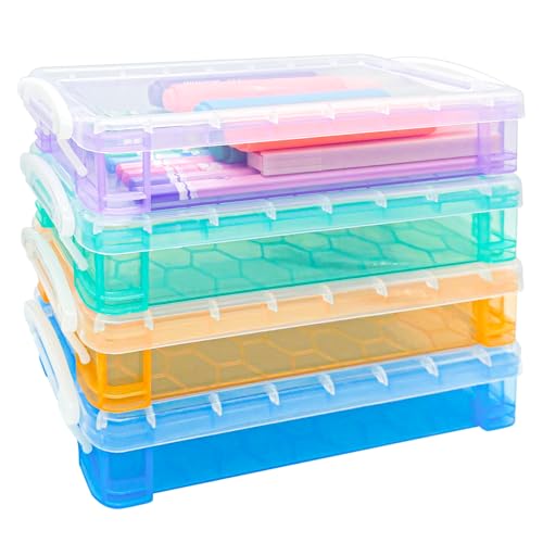 4 PCS Stifte Organizer Box, Stiftebox mit Deckel Plastik, Stapelbar Stifte Aufbewahrungsbox Durchsichtig, Sortierbox Stifte Bunte, Schreibtisch Stifte Boxen für Schreibwaren Malpinsel Aquarellpinsel von Tyanlenr