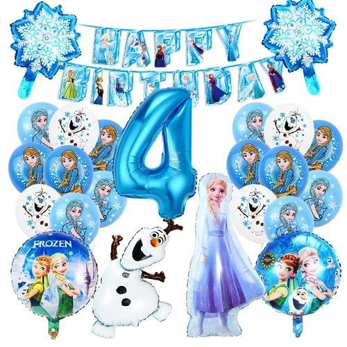 Blau Theme Geburtstag Deko 4 Jahre Mädchen, 26 Stück,Luftballons Geburtstagsdeko 4 Jahre Mädchen, Folienballon 4 Jahre,Latex ballons für Kindergeburtstag Party Deko von Tydeus