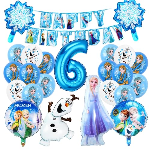 Blau Theme Geburtstag Deko 6 Jahre Mädchen, 26 Stück,Luftballons Geburtstagsdeko 6 Jahre Mädchen, Folienballon 6 Jahre,Latex ballons für Kindergeburtstag Party Deko von Tydeus