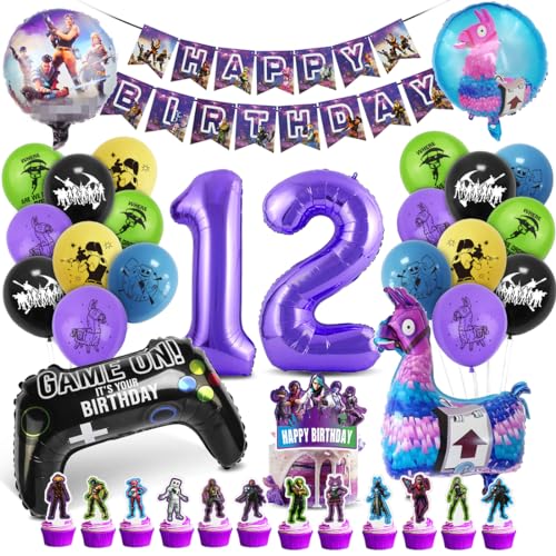 Deko Geburtstag Junge 12 Jahre, Luftballon 12. Geburtstag Gaming Party, Zahl 12 Folienballon Violett Schwarz, Luftballons Girlanden Geburtstag Banner Set für Kindergeburtstag Party Dekoration Deko Geburtstag Junge 12 Jahre, Luftballon 12. Geburtstag Gaming Party, Zahl 12 Folienballon Violett Schwarz, Luftballons Girlanden Geburtstag Banner Set für Kindergeburtstag Party Dekoration von Tydeus