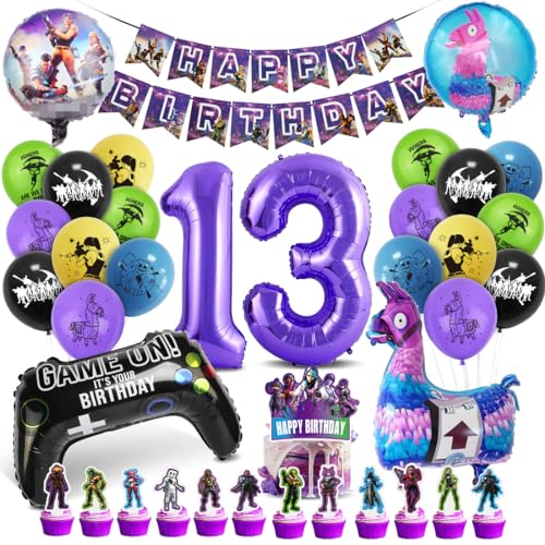 Deko Geburtstag Junge 13 Jahre, Luftballon 13. Geburtstag Gaming Party, Zahl 13 Folienballon Violett Schwarz, Luftballons Girlanden Geburtstag Banner Set für Kindergeburtstag Party Dekoration Deko Geburtstag Junge 13 Jahre, Luftballon 13. Geburtstag Gaming Party, Zahl 13 Folienballon Violett Schwarz, Luftballons Girlanden Geburtstag Banner Set für Kindergeburtstag Party Dekoration von Tydeus