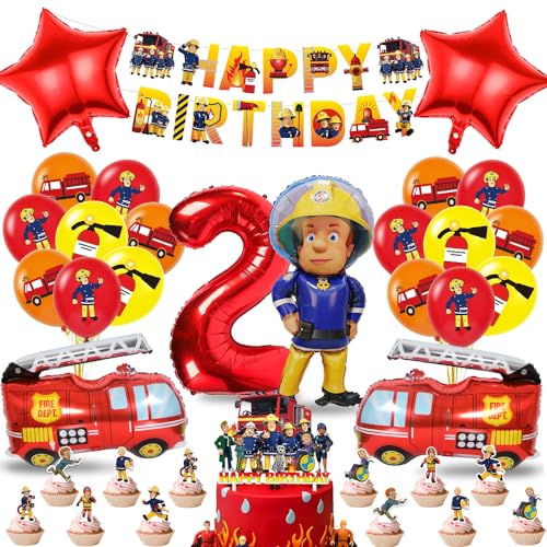 Feuerwehr Geburtstag Deko 2 Jahre Jungen, Feuerwehrmann Luftballons, Tortendeko Feuerwehr, Feuerwehr Folienballon, Geburtstagsdeko für 2 Jahre kindergeburtstag Party Dekoration von Tydeus