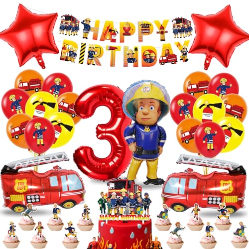 Feuerwehr Geburtstag Deko 3 Jahre Jungen, Feuerwehrmann Luftballons, Tortendeko Feuerwehr, Feuerwehr Folienballon, Geburtstagsdeko für 3 Jahre kindergeburtstag Party Dekoration von Tydeus