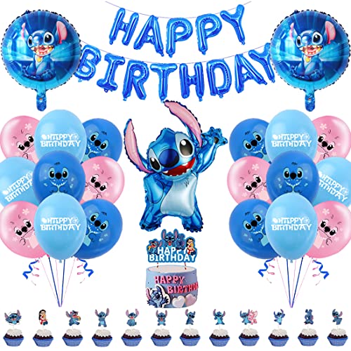 Geburtstag Dekorationen Luftballons Set,37 Stück Party Supplies Folienballon,Latex Ballons,Blau Theme Geburtstag Deko für Enthält Cupcake Toppers, Happy Birthday Banner von Tydeus