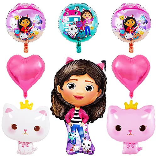 Geburtstag Folienballons Mädchen, Folienballon Katze, Herz Ballons Rosa, 8 Stück Folienballons Rosa Geburtstag Kit, Groß Helium Luftballon Mädchen Rose Weiß, Ballons Rund von Tydeus