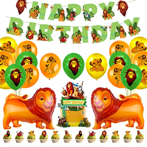Geburtstag Luftballons Löwe, 48 Stück Luftballons Geburtstagsdeko Dschungel, Folienballon Löwe Groß, Latex Luftballons Junge Geburtstag Kit, Happy Birthday Banner, Kindergeburtstag Decorations von Tydeus