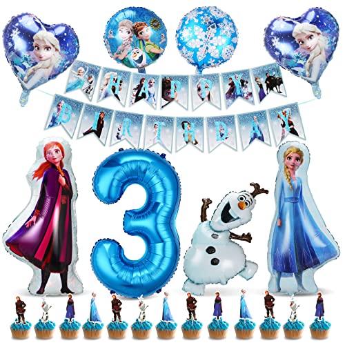 Geburtstag Luftballons Mädchen, 33 Stück Luftballon Blau Geburtstag Kit, Folienballon 3 Jahre Mädchen, Happy Birthday Banner, Herz Ballons, Geburtstagsdeko für Partei Hintergrunden von Tydeus