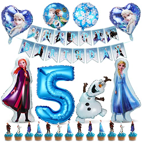 Geburtstag Luftballons Mädchen, 33 Stück Luftballon Blau Geburtstag Kit, Folienballon 5 Jahre Mädchen, Happy Birthday Banner, Herz Ballons, Geburtstagsdeko für Partei Hintergrunden von Tydeus