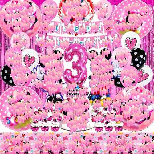 Geburtstagsdeko 3. Rosa Party Supplies,Rosa Luftballons 3 Jahr+Happy Birthday Deko Banner +Cake Topper mit Tischdecke+Folie Fransen Vorhänge für Mädchen Geburtstag Party Deko von Tydeus