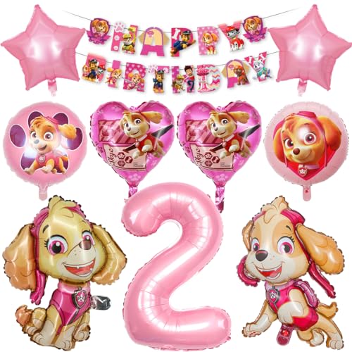 Hund Luftballon Geburtstag Deko 2 Jahre, Sky Geburtstagsdeko Rosa, Dog Deko Kindergeburtstag für 2 Jahre Mädchen, Folienballons mit Happy Birthday Banner 2. Geburtstag Partydeko von Tydeus